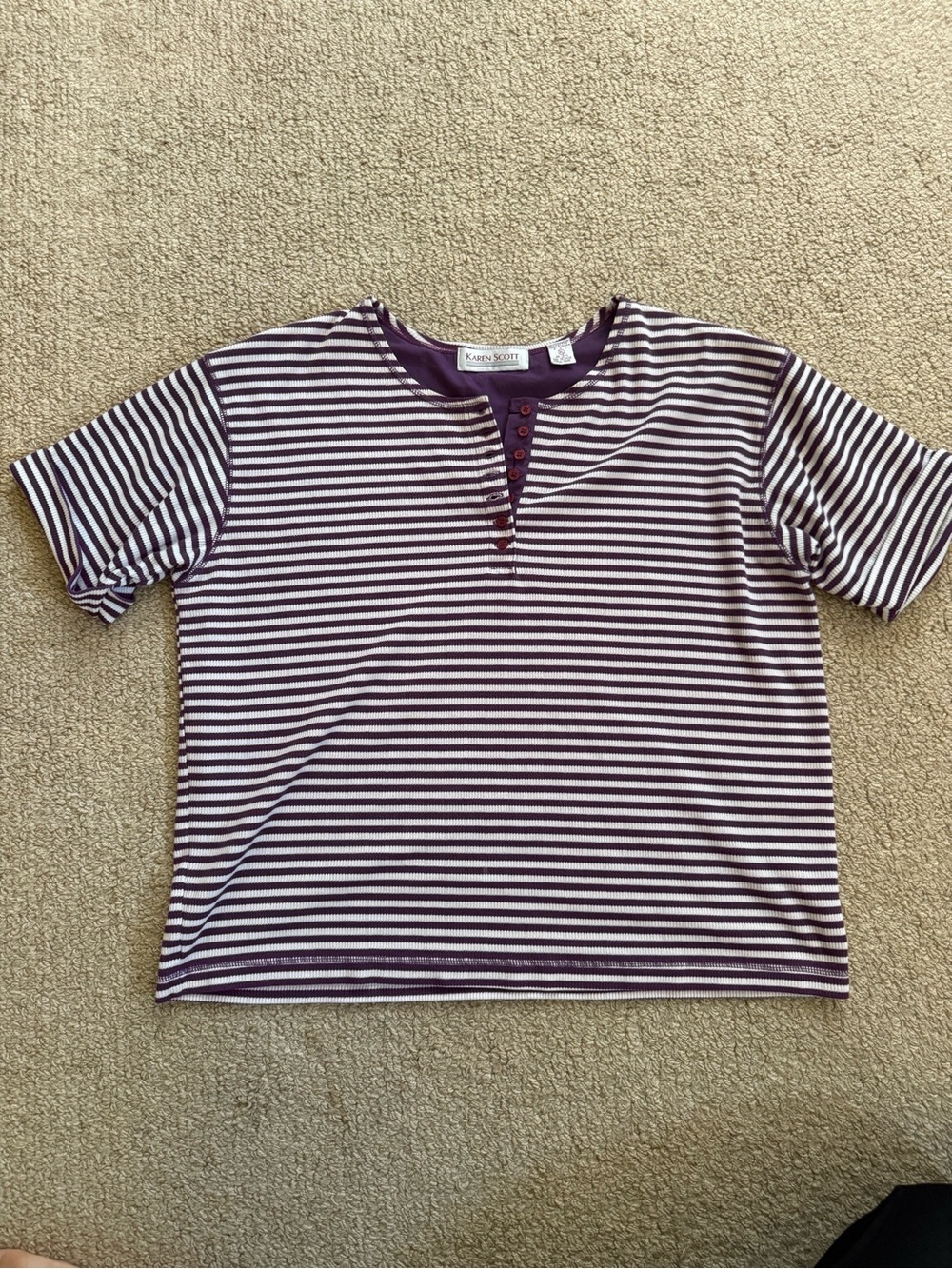 Karen Scott Purple & White Stripe Henley Top